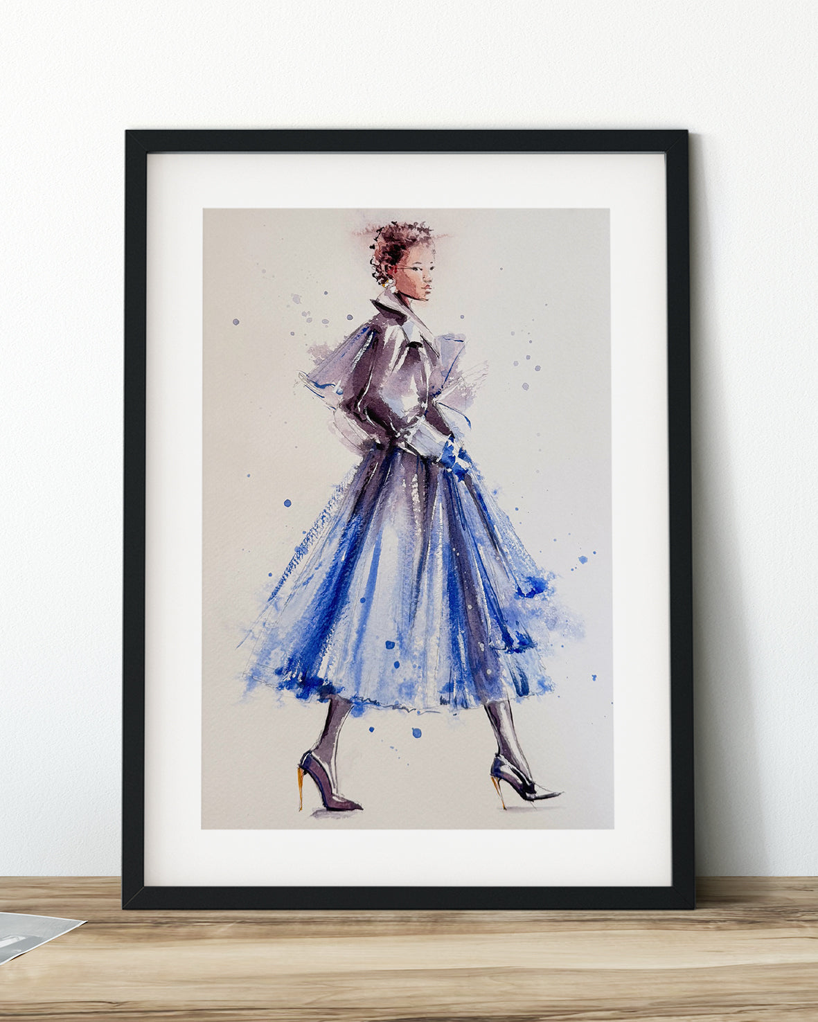 green emerald velvet dress Blue Dress Fashion Illustration Print