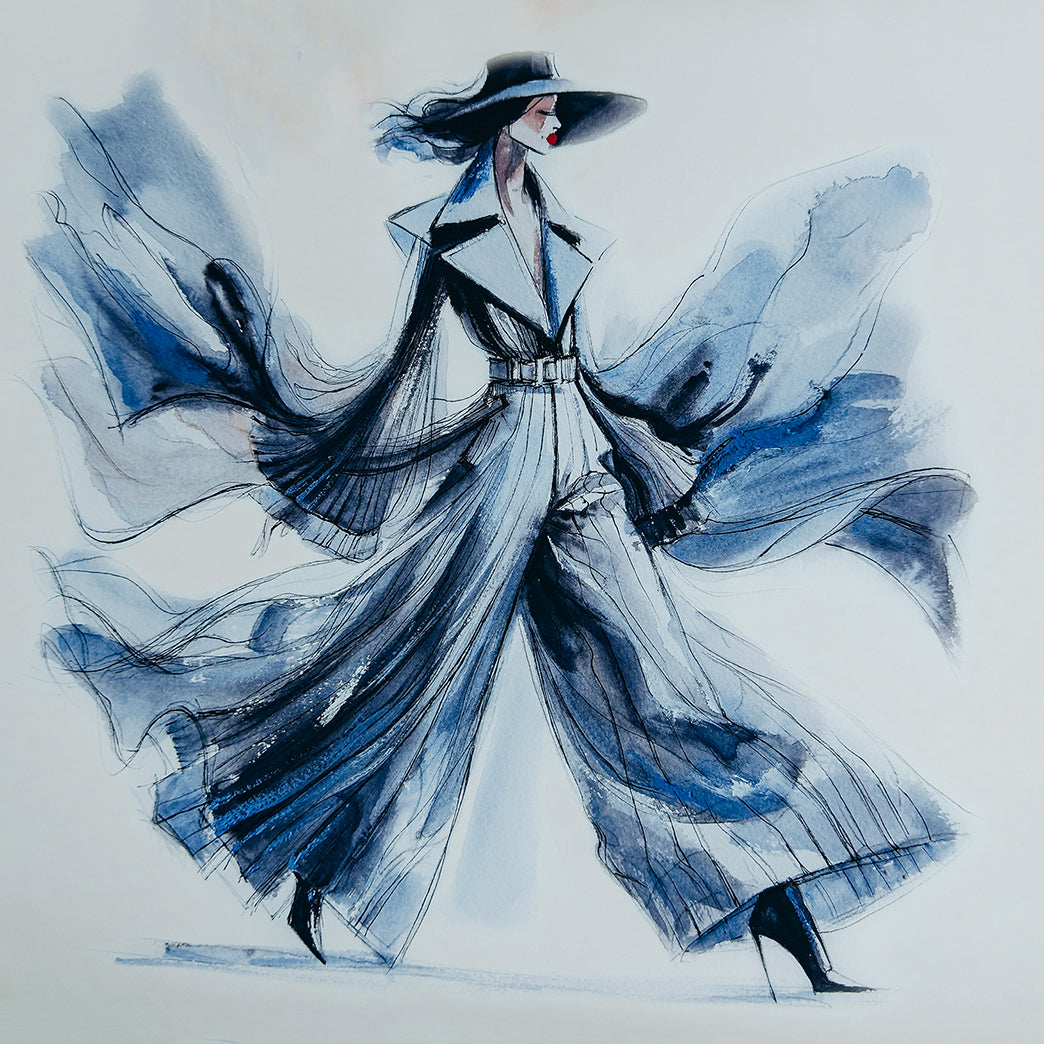 expressive fashion illustration women in blue dress