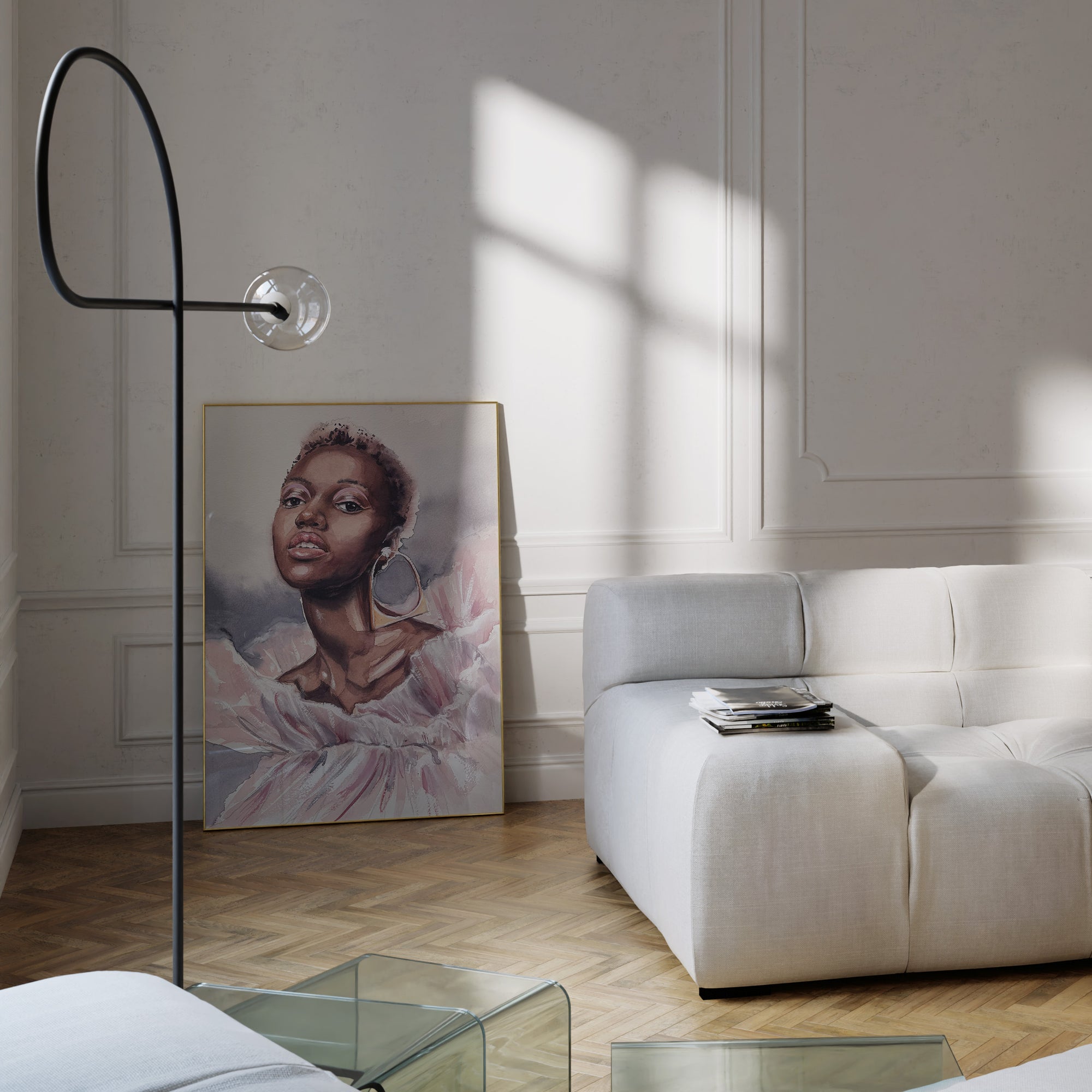 hand-painted watercolor portrait, anell happy watercolor