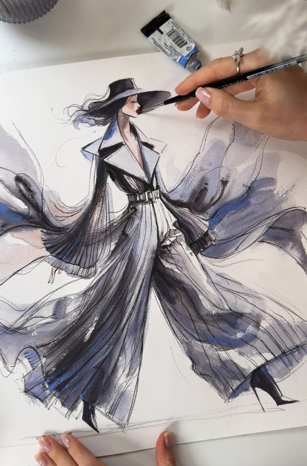 Original  Fashion Illustration Watercolor Couture Painting