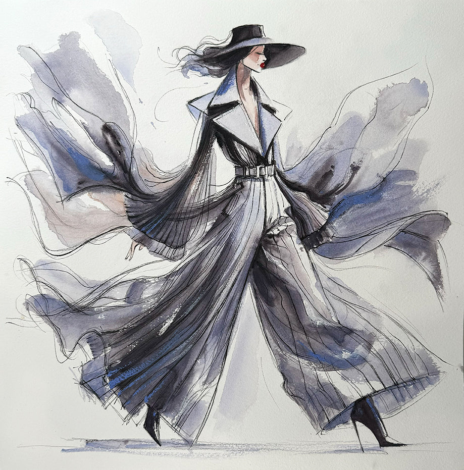 Original  Fashion Illustration Watercolor Couture Painting