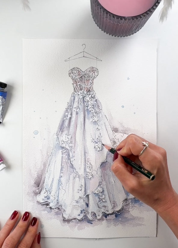Custom Bridal Gown Watercolor Painting from Photo