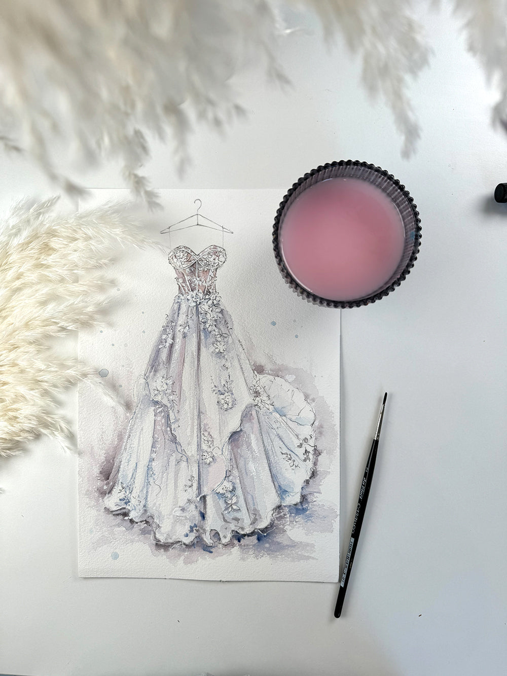 Custom Wedding Dress llustration from Photo - Hand Painted Watercolor Bridal Gown