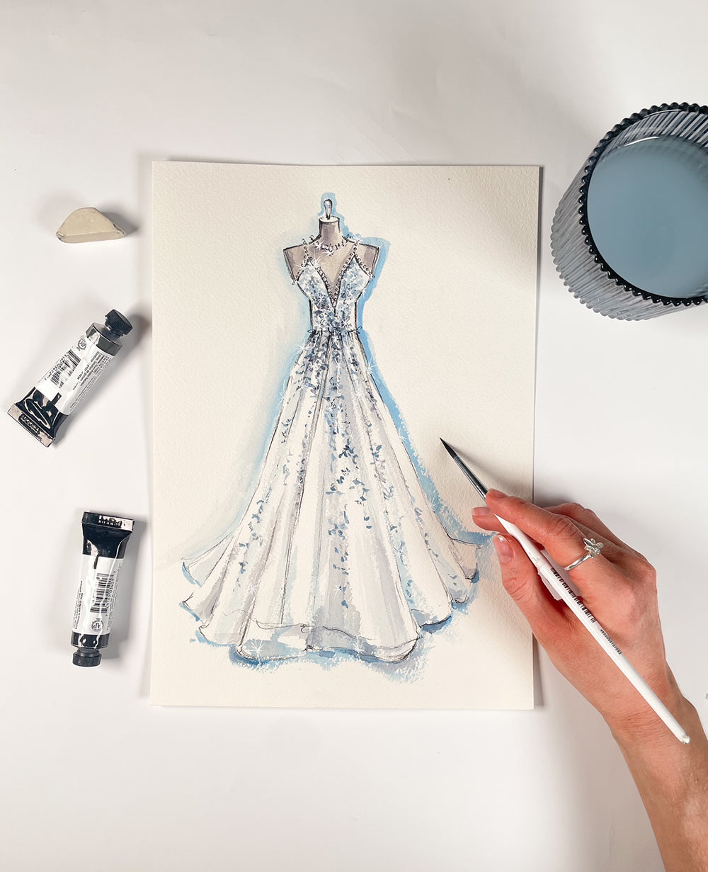 Custom Bridal Gown Watercolor Painting from Photo