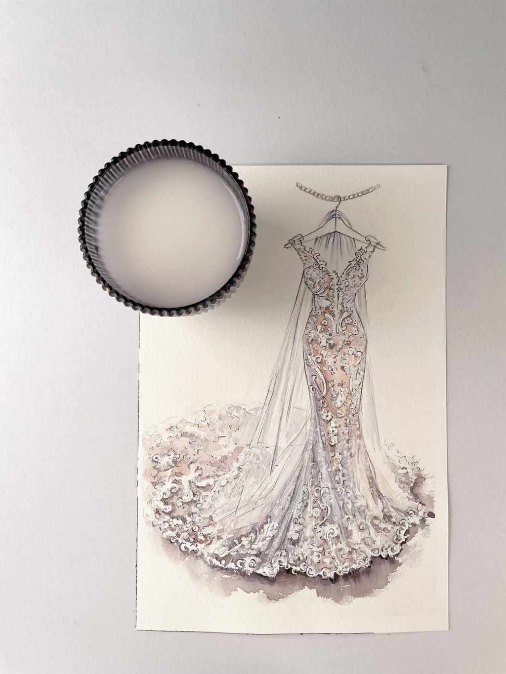 Custom Bridal Gown Watercolor Painting from Photo