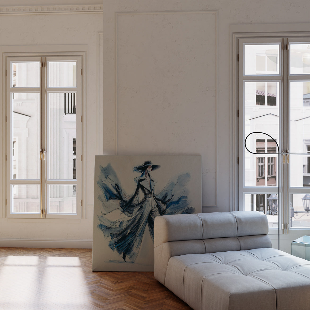 blue fashion illustration in interior