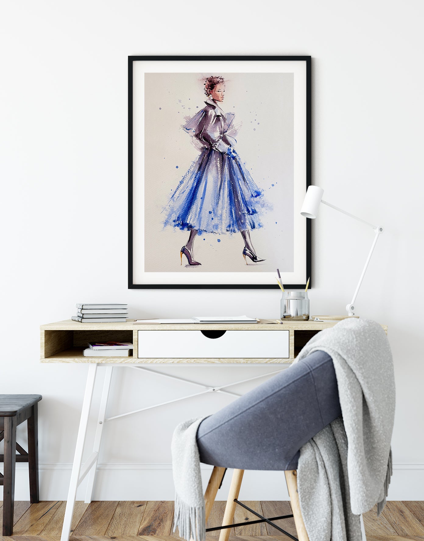 blue couture dress fashion illustration elegant