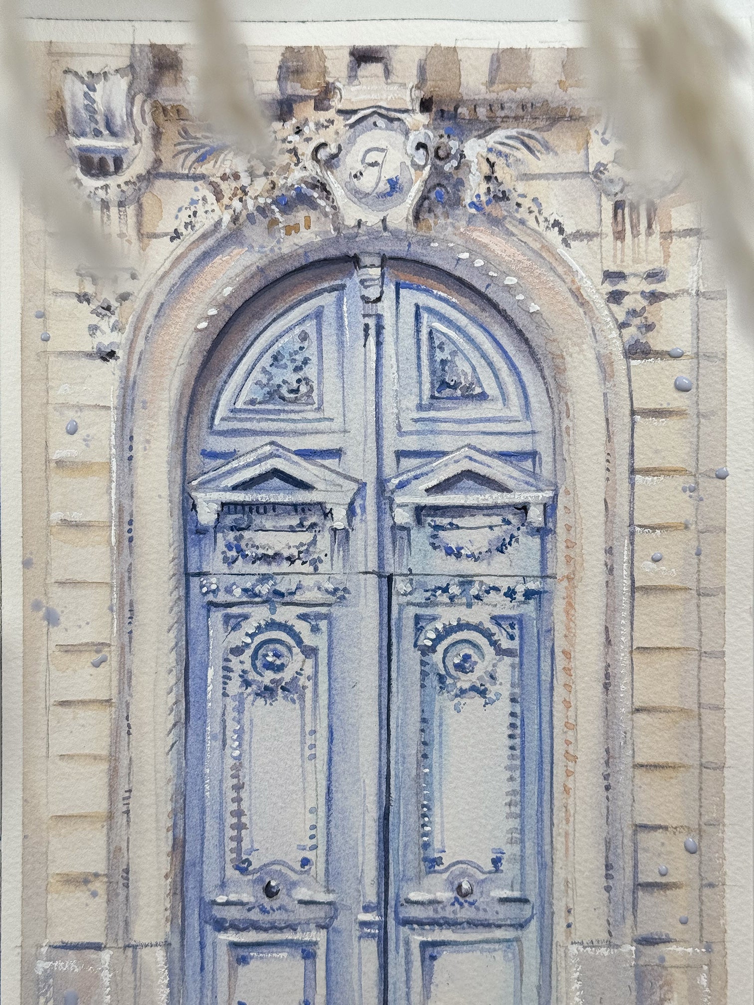 blue door paris watercolor