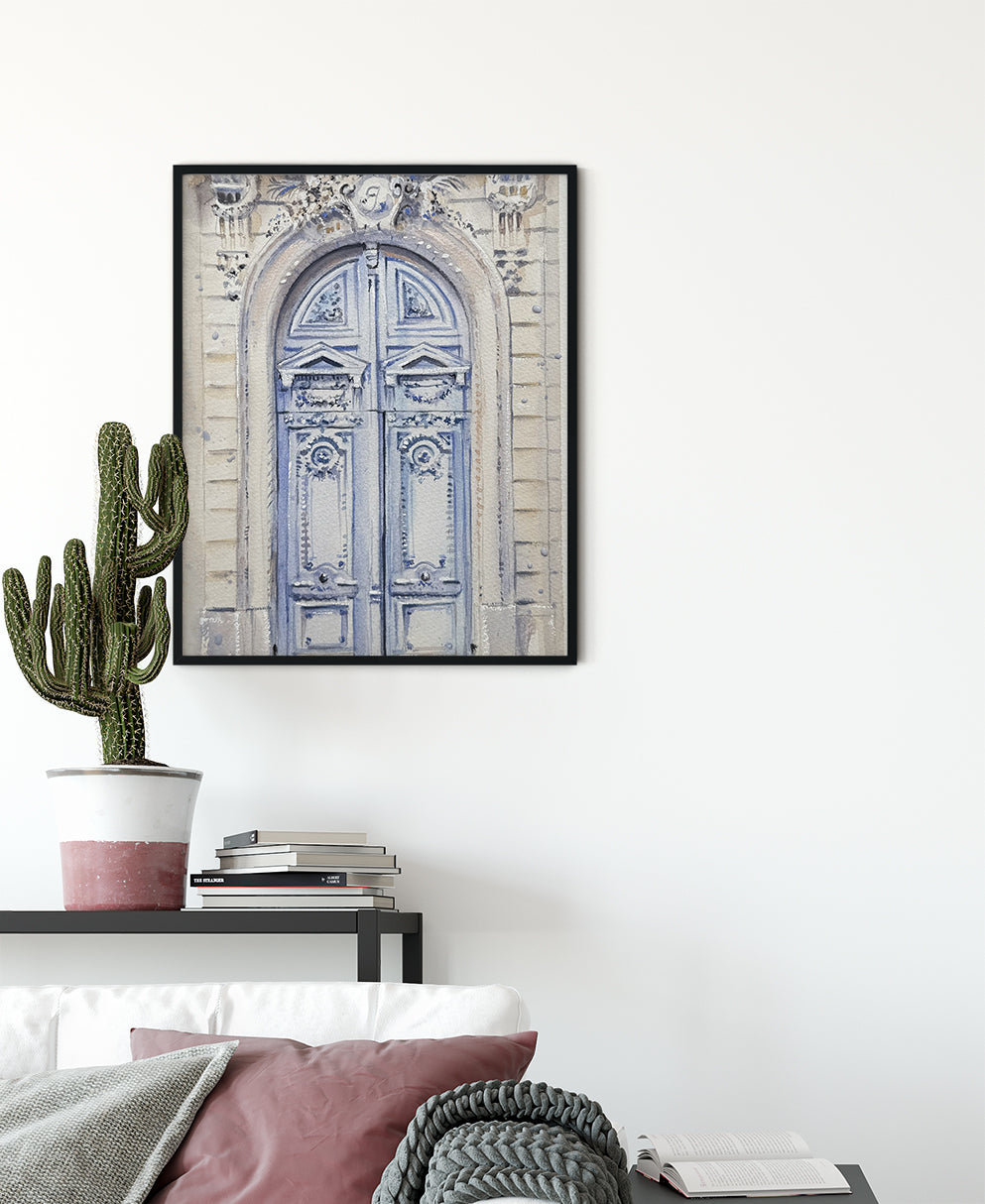 blue door paris watercolor print
