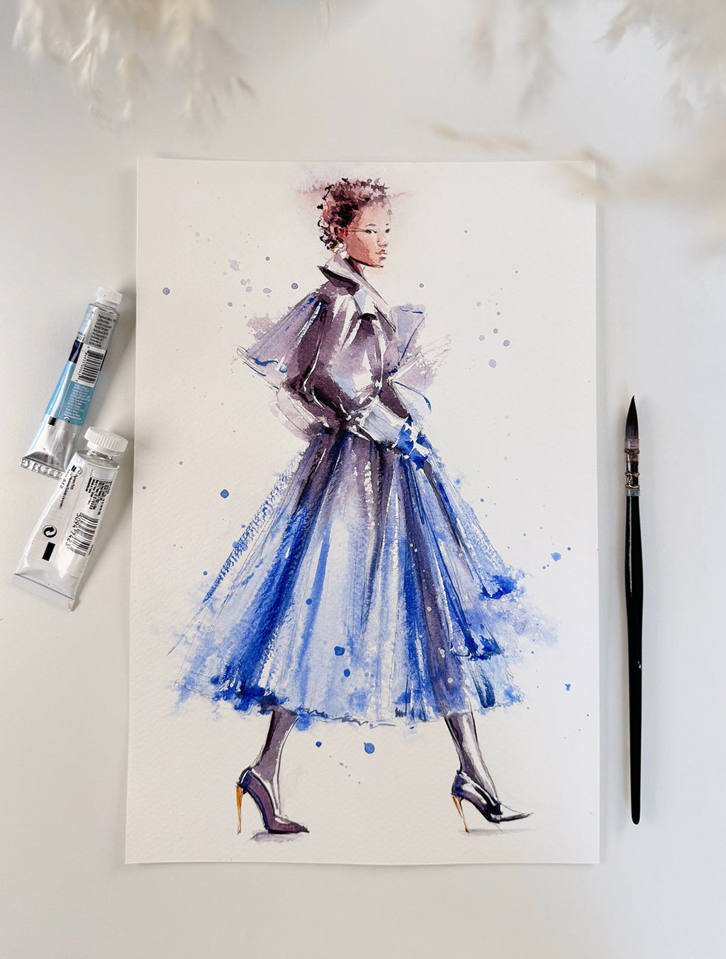 Blue Dress Fashion Illustration Print | Elegant Watercolor Wall Art ANELLIQUE Blue Dress Fashion Illustration Print | Elegant Watercolor Wall Art ANELLIQUE