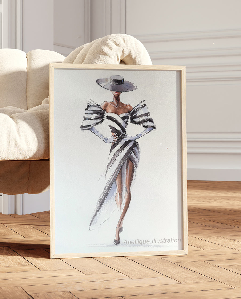 Elegant Fashion Illustration Print – Minimalist Black & White Chic Woman Wall Art