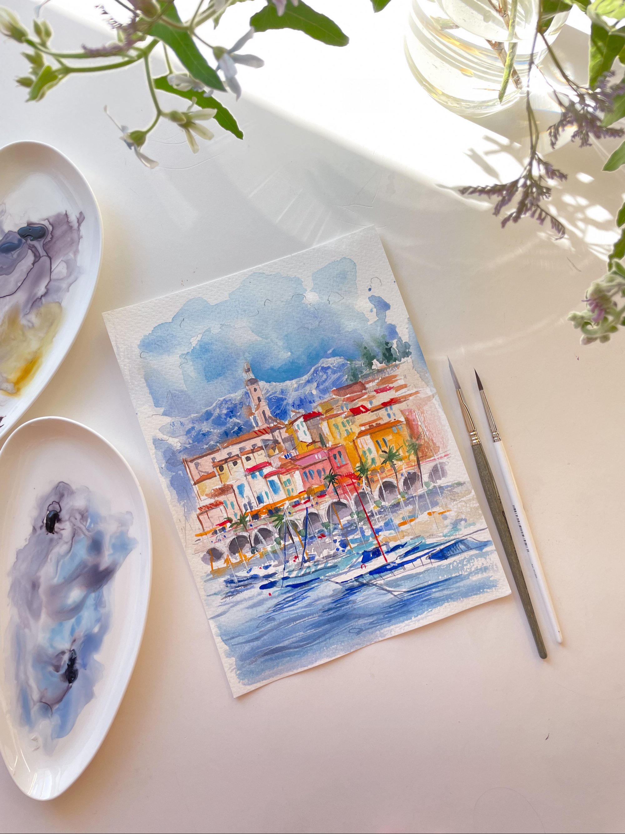 Custom watercolor travel artwork created from photo