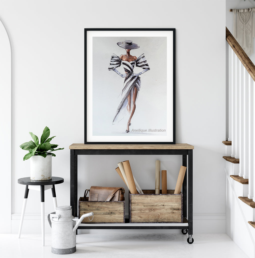 Elegant Fashion Illustration Print – Minimalist Black & White Chic Woman Wall Art