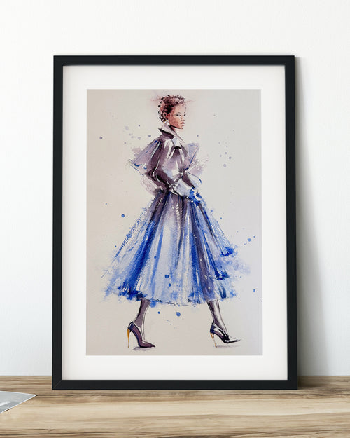 blue dress fashion illustration