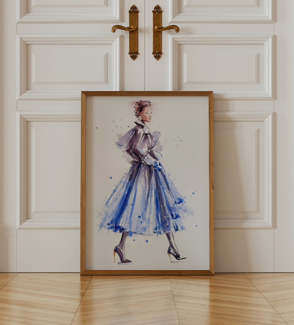 Blue Dress Fashion Illustration Print | Elegant Watercolor Wall Art ANELLIQUE Blue Dress Fashion Illustration Print | Elegant Watercolor Wall Art ANELLIQUE