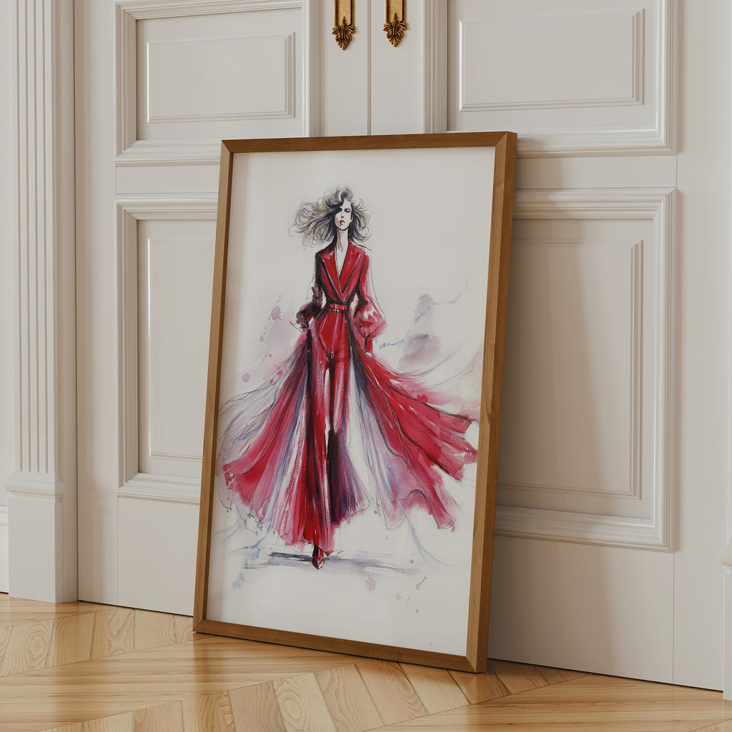 a woman in red dress painting